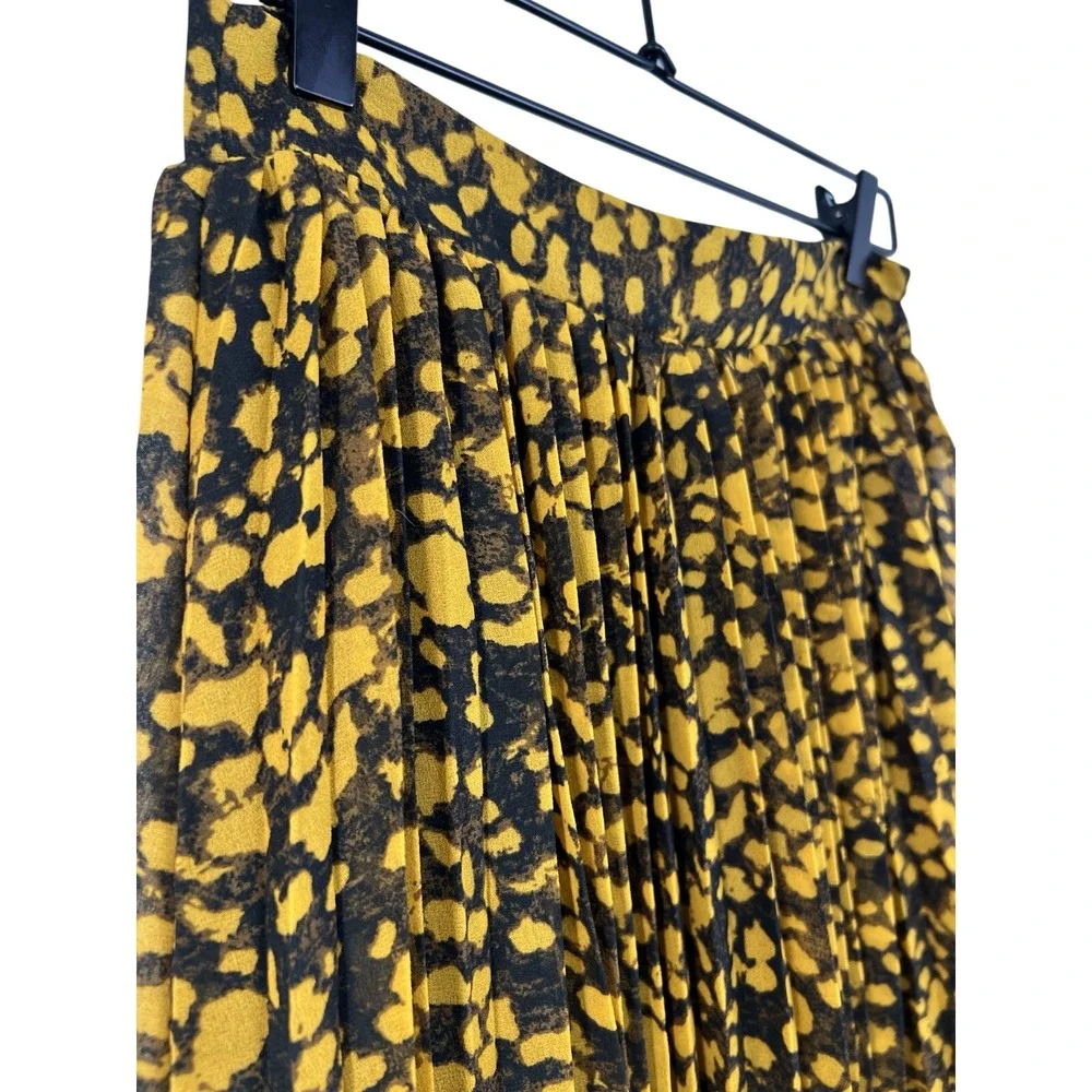 Elie Tahari Womens Yellow Black Abstract Animal Print Pleated Midi Skirt Smocked
